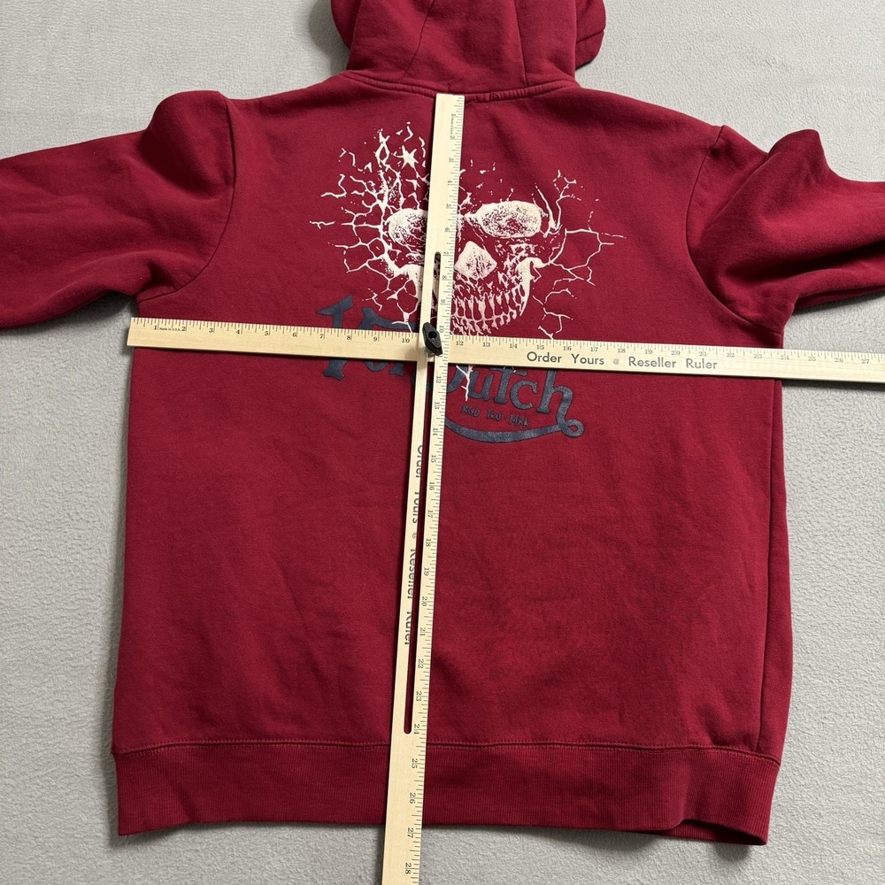 Von Dutch Hoodie Mens Large Red Skull Graphic Streetwear Pullover Grunge Skate - Picture 7 of 12
